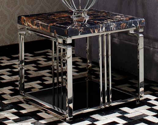 White Quartz Top Living Room Coffee Table Metal Frame With Stainless Steel Polished 1
