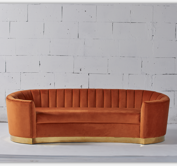 European Style Modern Fabric Orange Velvet Curved Sofa 2