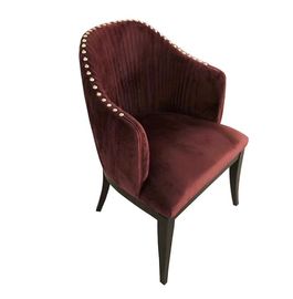 Wholesale Red velvet fabric wooden dining chair with silver neilheads