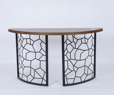 अच्छी कीमत Custom Curved Front Console Table With Wood Top And Decorative Iron Base ऑनलाइन