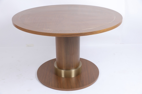 अच्छी कीमत White Oak Veneer Metal Inlay Border Dining Table Pedestal Base With Metal Collar ऑनलाइन
