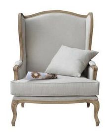 अच्छी कीमत Elegant Oak Wooden Leisure Chair Linen Fabric Vintage Style Armchair ऑनलाइन