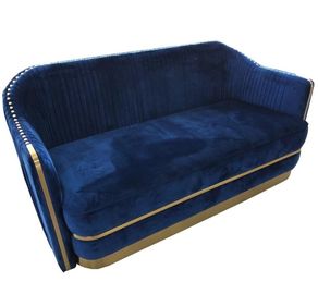 अच्छी कीमत Hot sale luxuty blue velvet gold metal base fabric chesterfield sofa with gold neilheads for living room or meeting room ऑनलाइन
