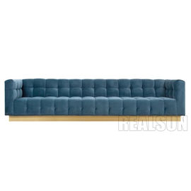 अच्छी कीमत Brushed Brass Base Living Room Sofa Folded Biscuit Tufting With Pulled Buttons In Bule Velve ऑनलाइन