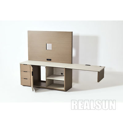 अच्छी कीमत HPL Console Table Streamline Unit Luxury Hotel Bedroom Furniture With Laminate Outlets And Usb ऑनलाइन