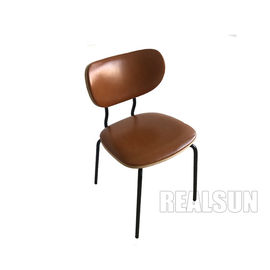 अच्छी कीमत PU Leather Fabric Wood Back Dining Chairs Black Metal Leg Metal Base For Restaurant ऑनलाइन