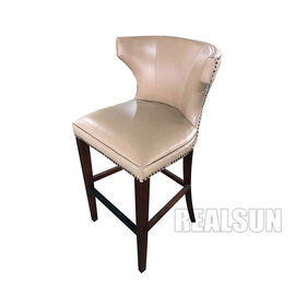 अच्छी कीमत Solid Wood Modern Leather Counter Stool Chairs High Bar With Wooden Back ऑनलाइन