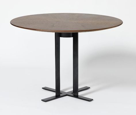 अच्छी कीमत Walnut Wood Veneer Top Round Dining Room Table With Black Metal Base ऑनलाइन