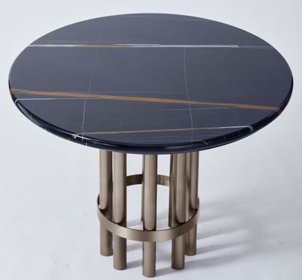 अच्छी कीमत Port Laurent Marble Top Wooden Dining Room Tables With Dark Bronze Finish Metal Base ऑनलाइन