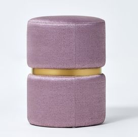 अच्छी कीमत Round Upholstered Purple Fabric Bedroom Ottoman Bench With Gold Metal Insert ऑनलाइन
