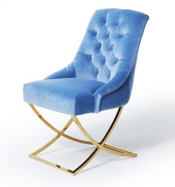 अच्छी कीमत Golden X Cross Metal Legs Furniture Dining Room Chairs Blue Velvet Fabric Button Tufted ऑनलाइन