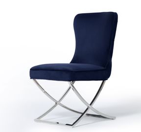 अच्छी कीमत Stainless Steel X Cross Metal Legs Button Tufted Dining Chair Dark Blue Velvet Fabric ऑनलाइन