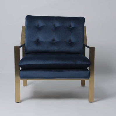अच्छी कीमत Luxury Single Blue Velvet Deep Button Sofa With Hallow Metal Legs ऑनलाइन