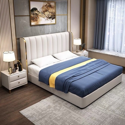 अच्छी कीमत Light luxury leather double bed modern hotel bedroom furniture 1.8 m wedding bed ऑनलाइन