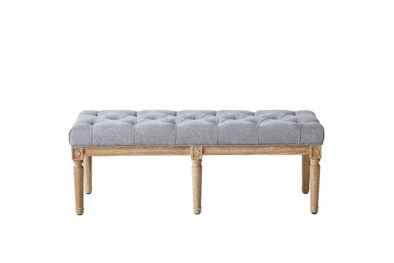 अच्छी कीमत Tufted Linen Fabric Living Room Ottoman Bench Solid Wooden Upholstered ऑनलाइन