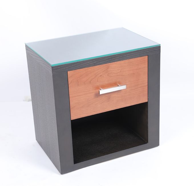 Two Color Wood Bedside Table Hotel And Home Bedroom Furniture Metal Handle 1