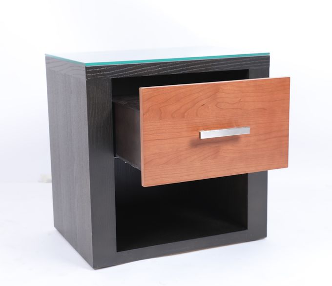 Two Color Wood Bedside Table Hotel And Home Bedroom Furniture Metal Handle 0