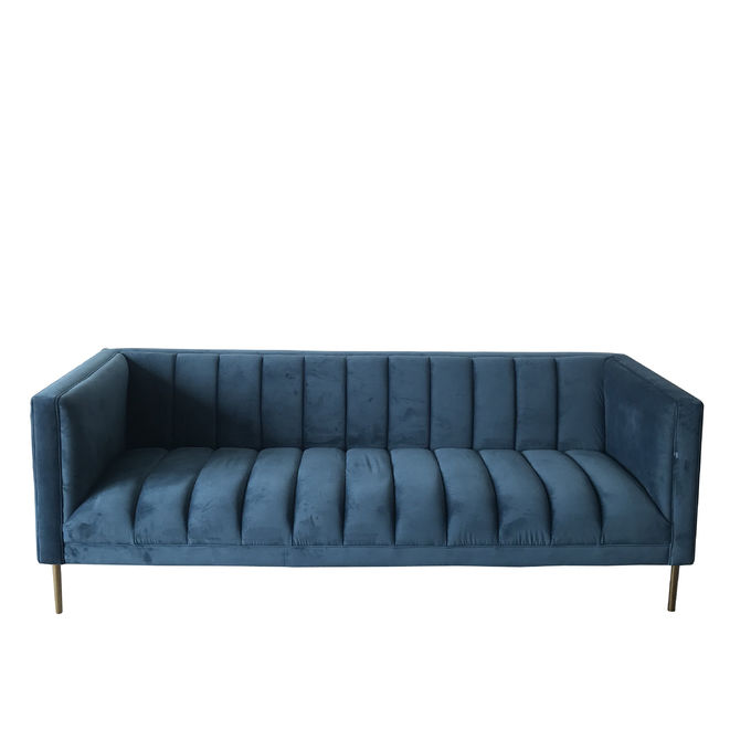 Blue Velvet Tufted 3 Seat 221x76x78cm Living Room Sofa 0