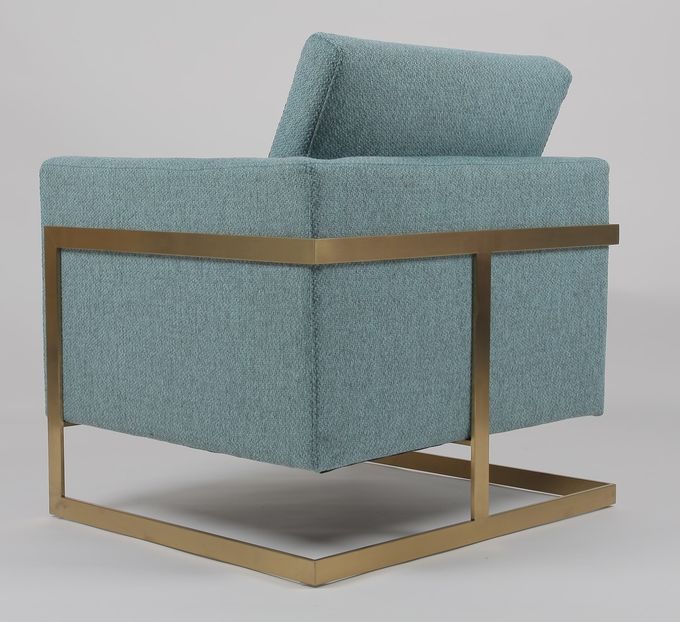 85cm Height Blue Fabric Armchair With Gold Stainless Steel 1