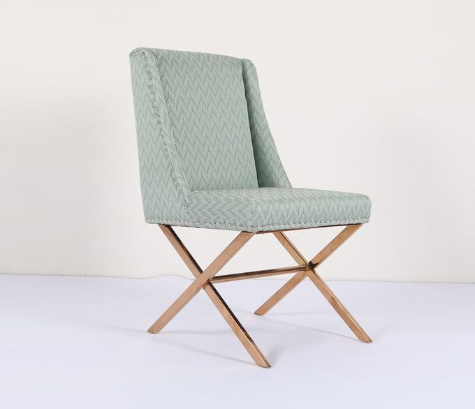 Blue H84cm Fabric Upholstered Dining Chairs With Gold Ss Base 4
