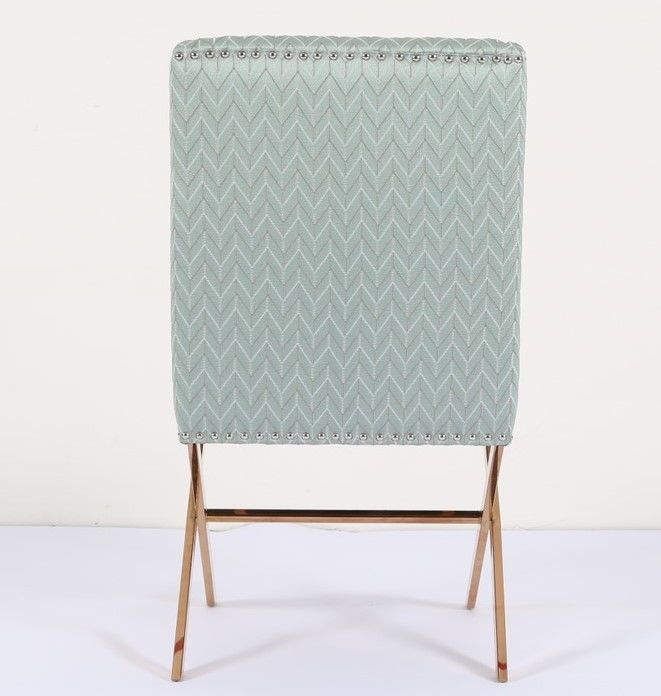 Blue H84cm Fabric Upholstered Dining Chairs With Gold Ss Base 3