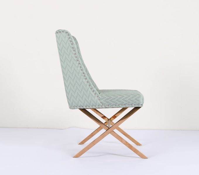 Blue H84cm Fabric Upholstered Dining Chairs With Gold Ss Base 2
