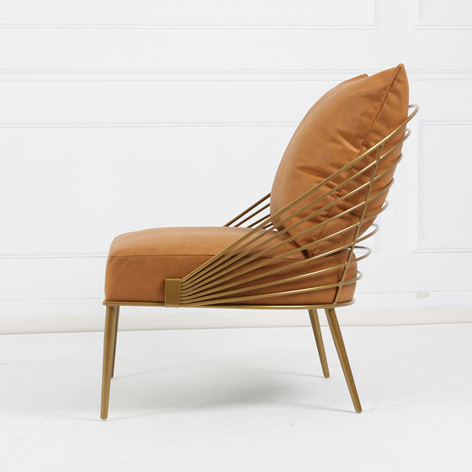 Modern Gold Brass Living Room Armchair Stainless Steel Frame 5