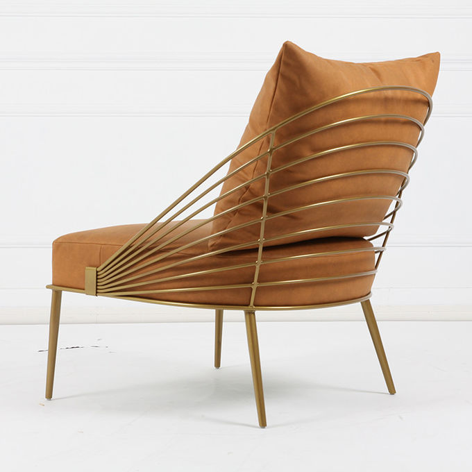Modern Gold Brass Living Room Armchair Stainless Steel Frame 4