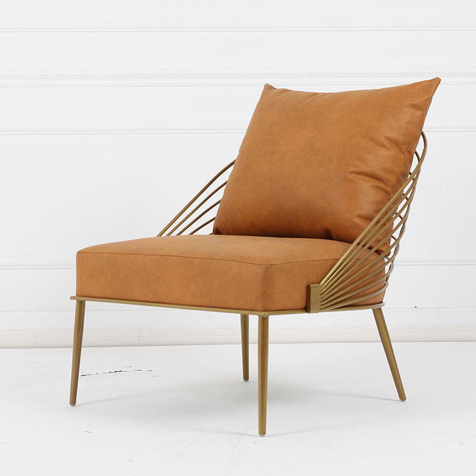 Modern Gold Brass Living Room Armchair Stainless Steel Frame 2