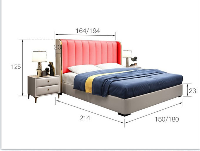 Light luxury leather double bed modern hotel bedroom furniture 1.8 m wedding bed 0